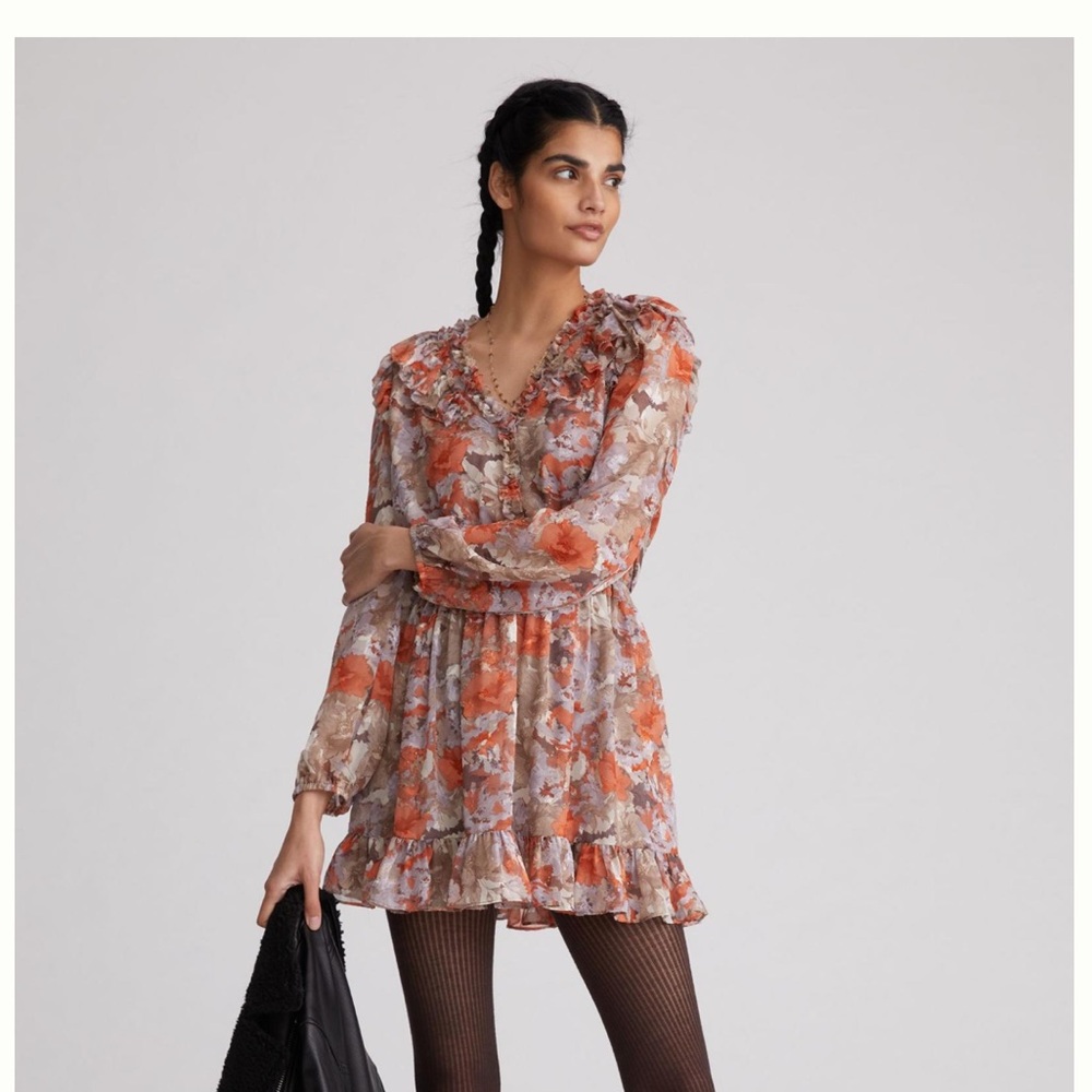 Anthropologie Ruffled Floral Mini Dress